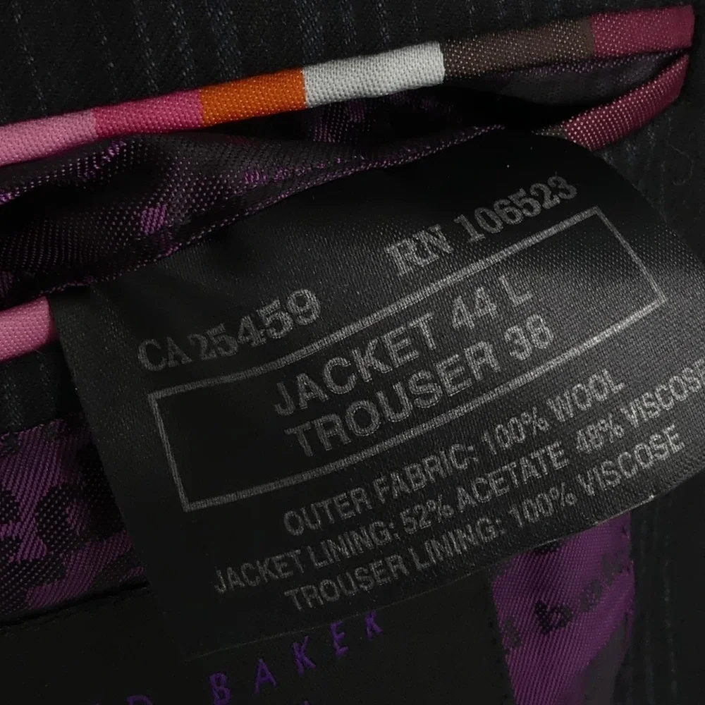 Ted Baker London 2-Piece Suit‎ Black Blue Stripe Wool Men's 42L 36x35